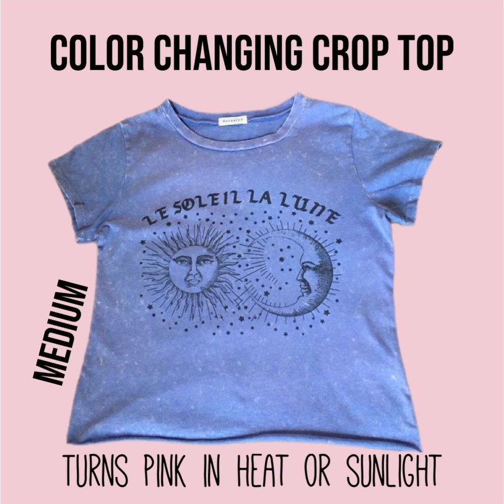 ☀️🌙COLOR CHANGING CROPPED Soleil et Lune  Celestial Graphic Tee. MEDIUM.